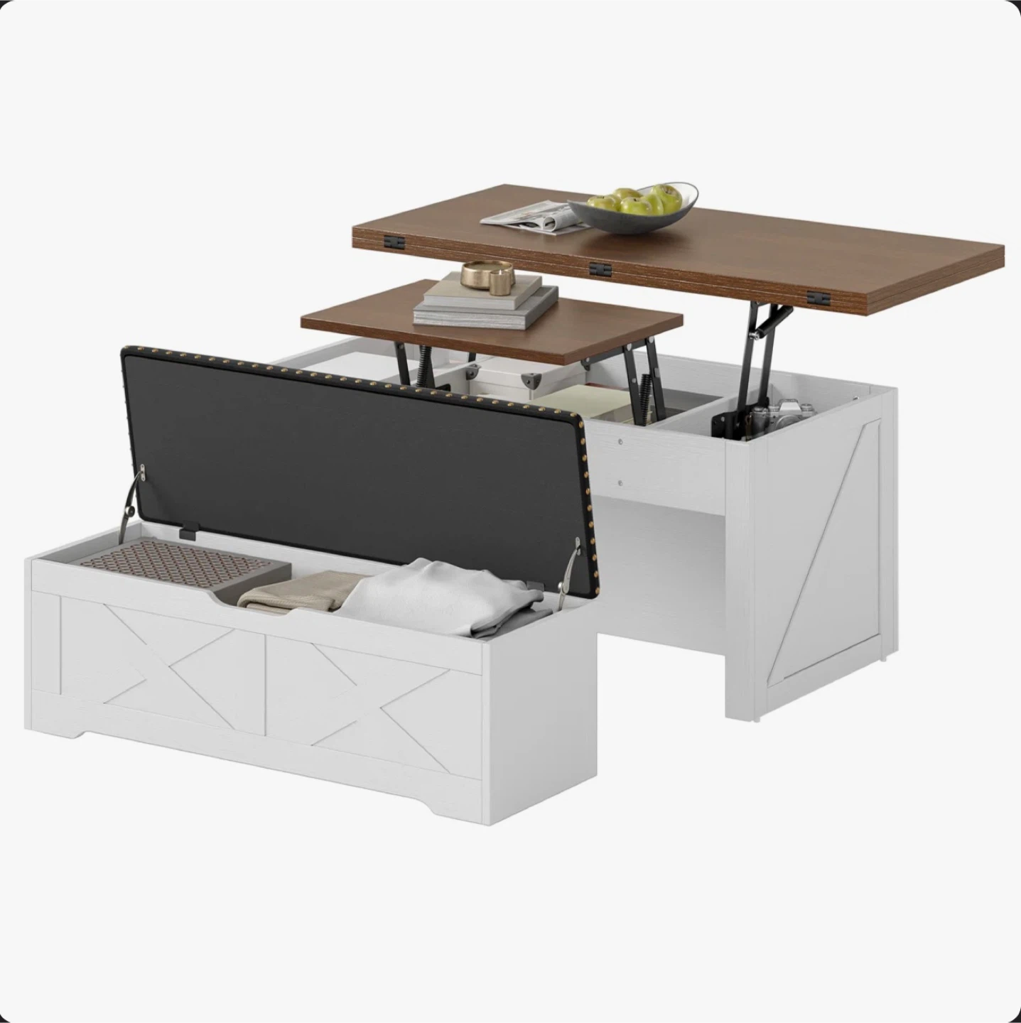 Lift Top Coffee Table with Bench 4 in 1 Dinning Table - photo 2