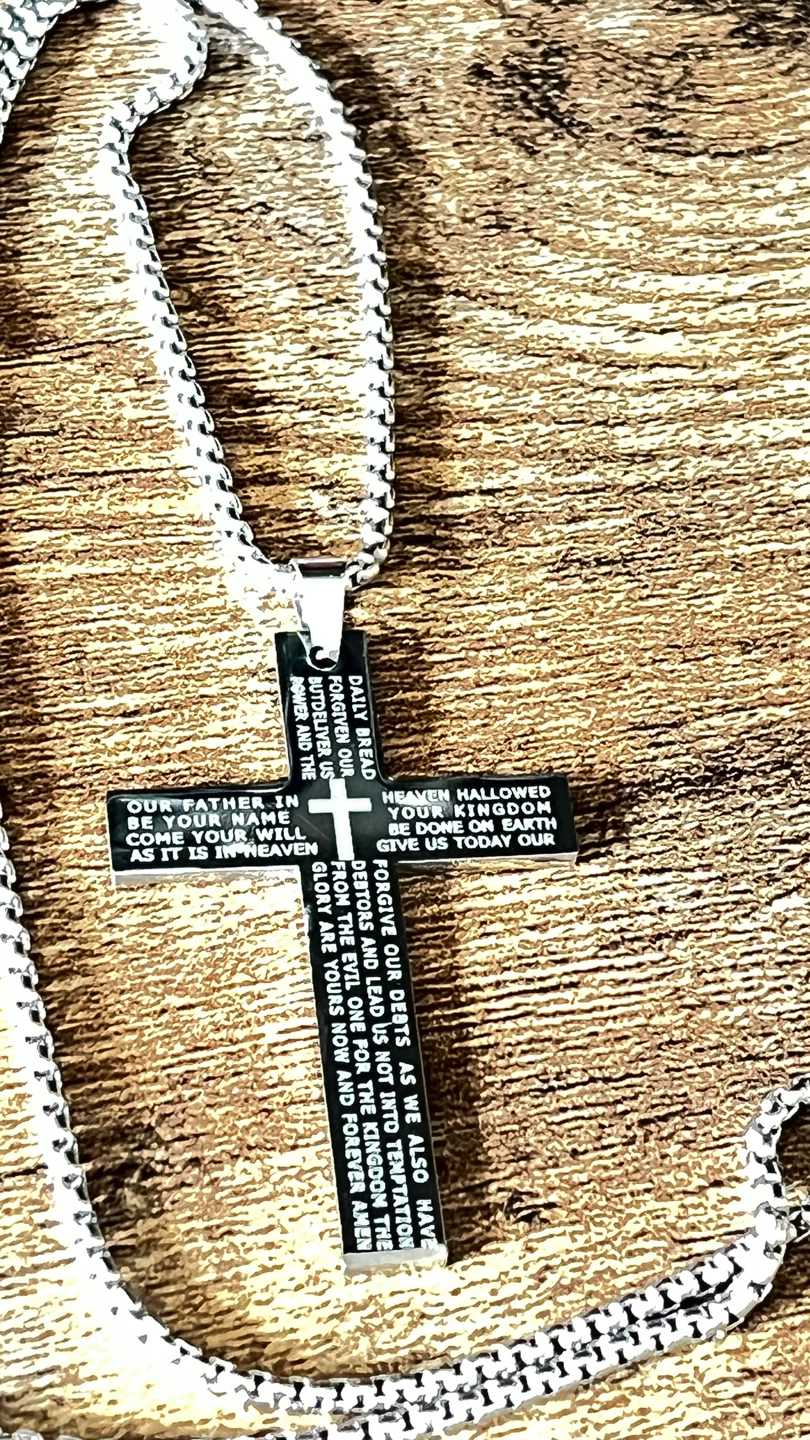 ⚽️ Stainless Steel Lord's Prayer Cross Necklace - photo 3