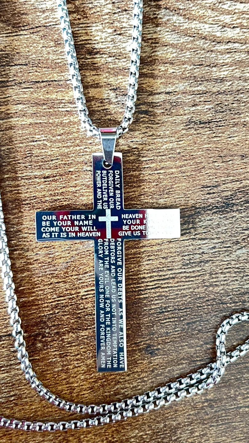 ⚽️ Stainless Steel Lord's Prayer Cross Necklace - photo 2