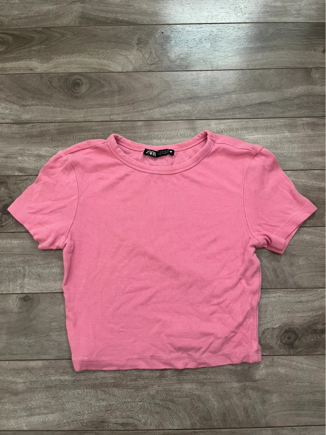 Zara Pink Cropped Ribbed T-Shirt