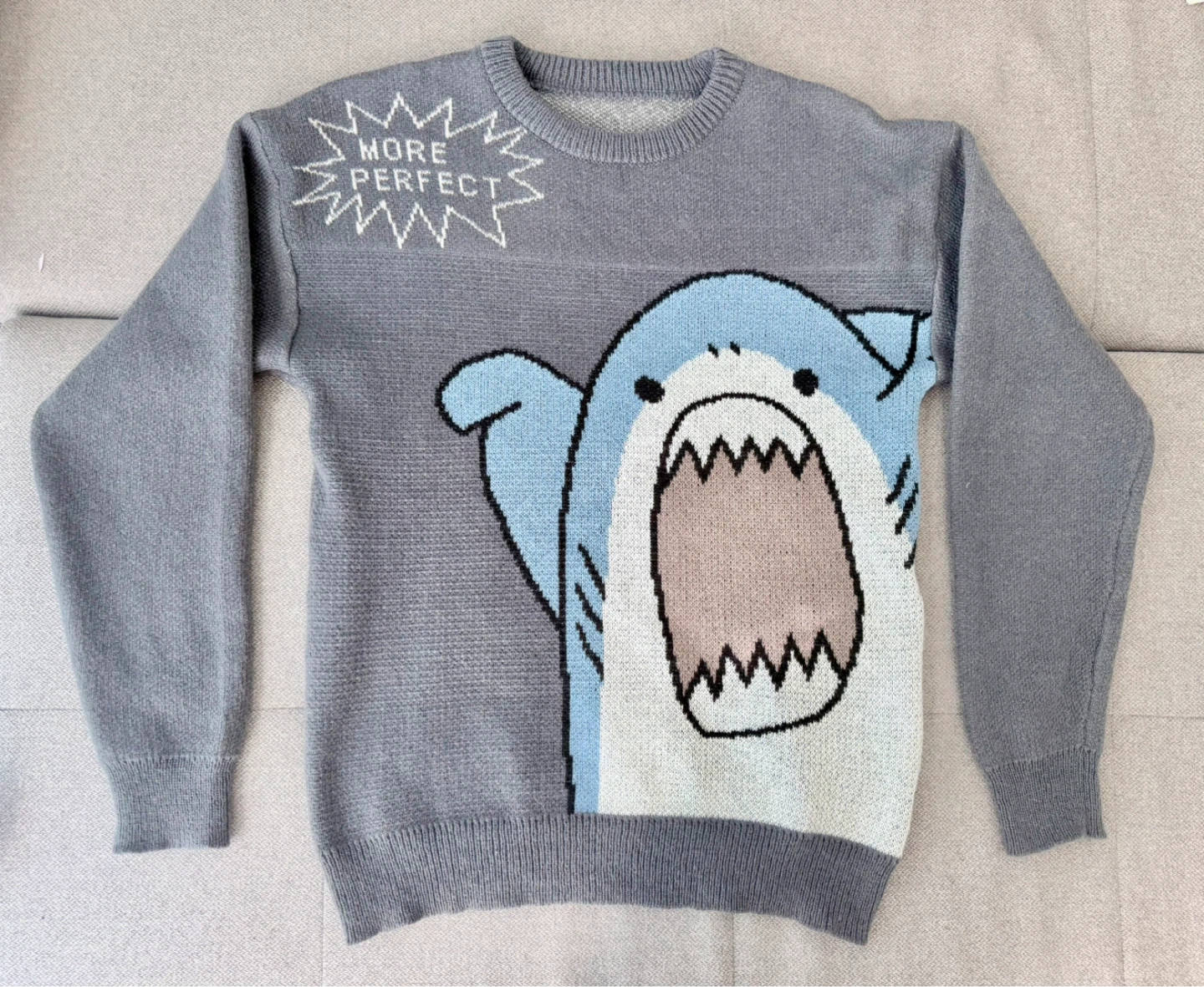 Shark Graphic Knit Sweater Size S Gray Harajuku Korean Style