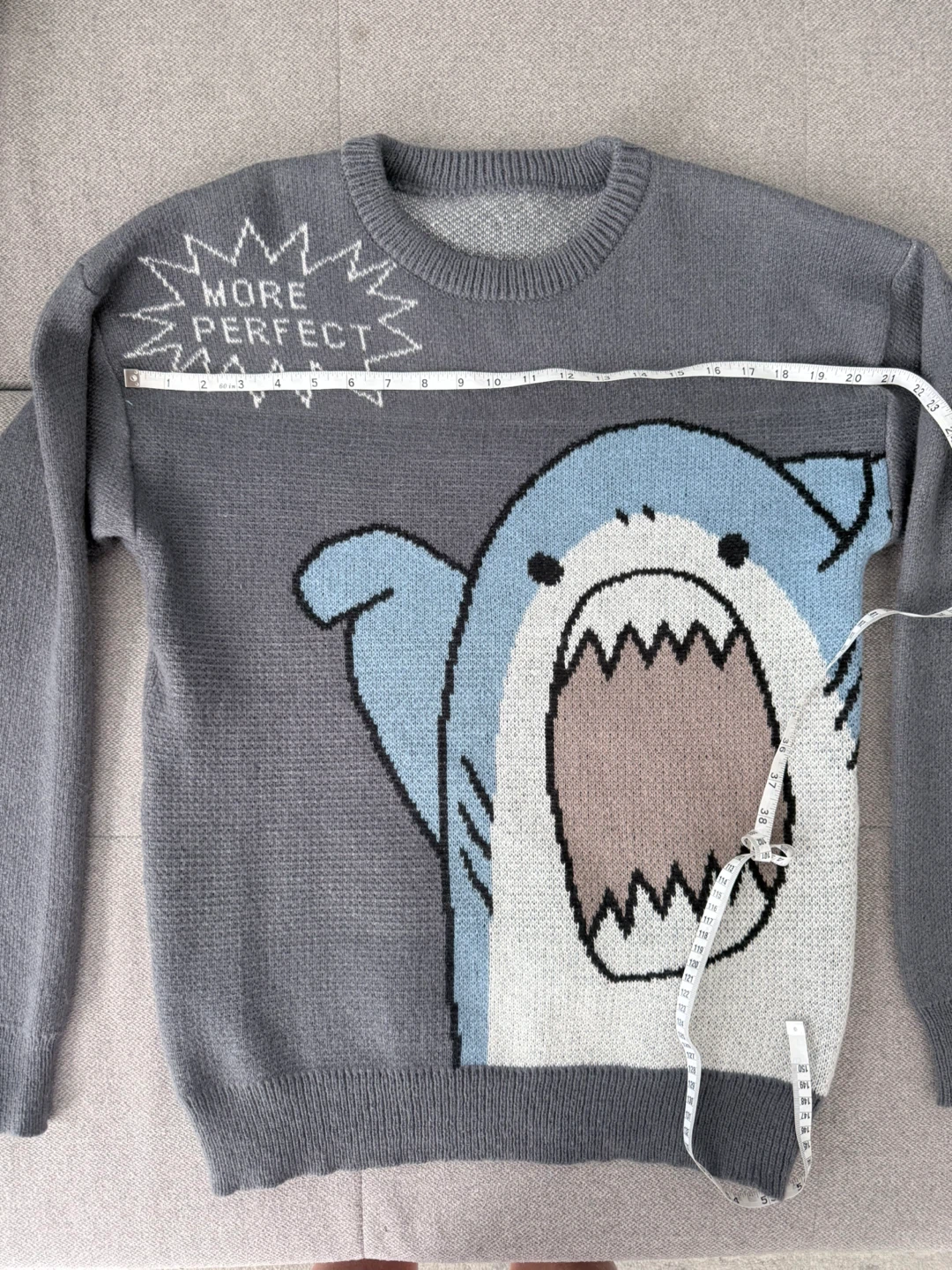 Shark Graphic Knit Sweater Size S Gray Harajuku Korean Style - photo 5