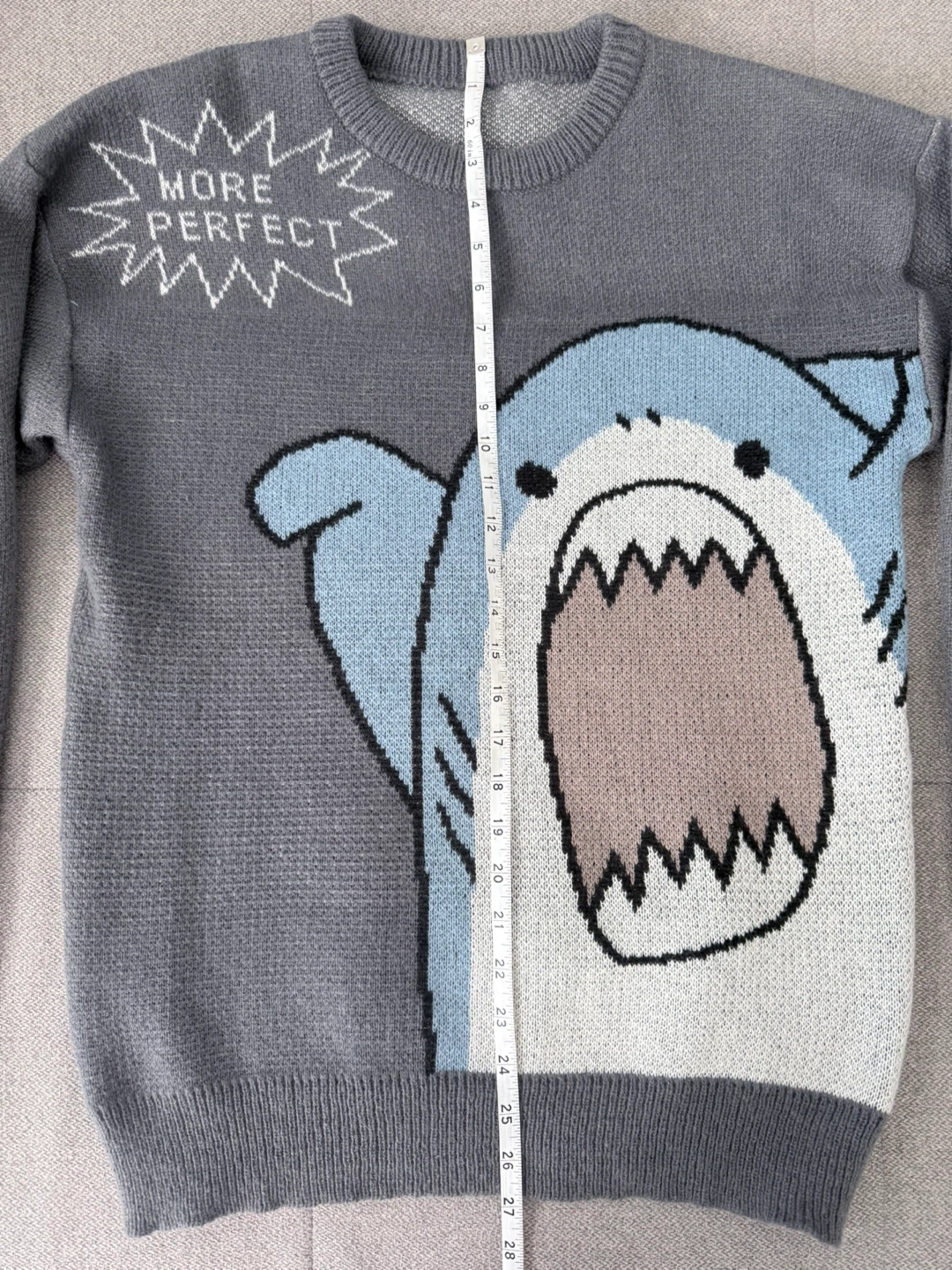 Shark Graphic Knit Sweater Size S Gray Harajuku Korean Style - photo 4