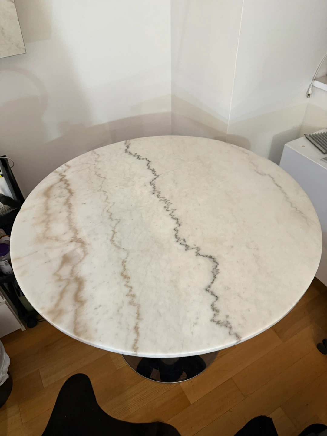 Iconic Tom Dixon Tube Marble Round Top Table with Palladium Base - photo 2