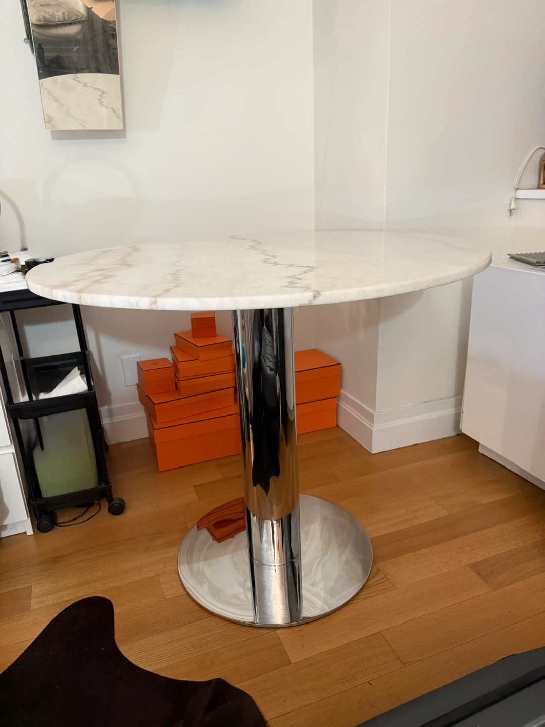 Iconic Tom Dixon Tube Marble Round Top Table with Palladium Base - photo 3