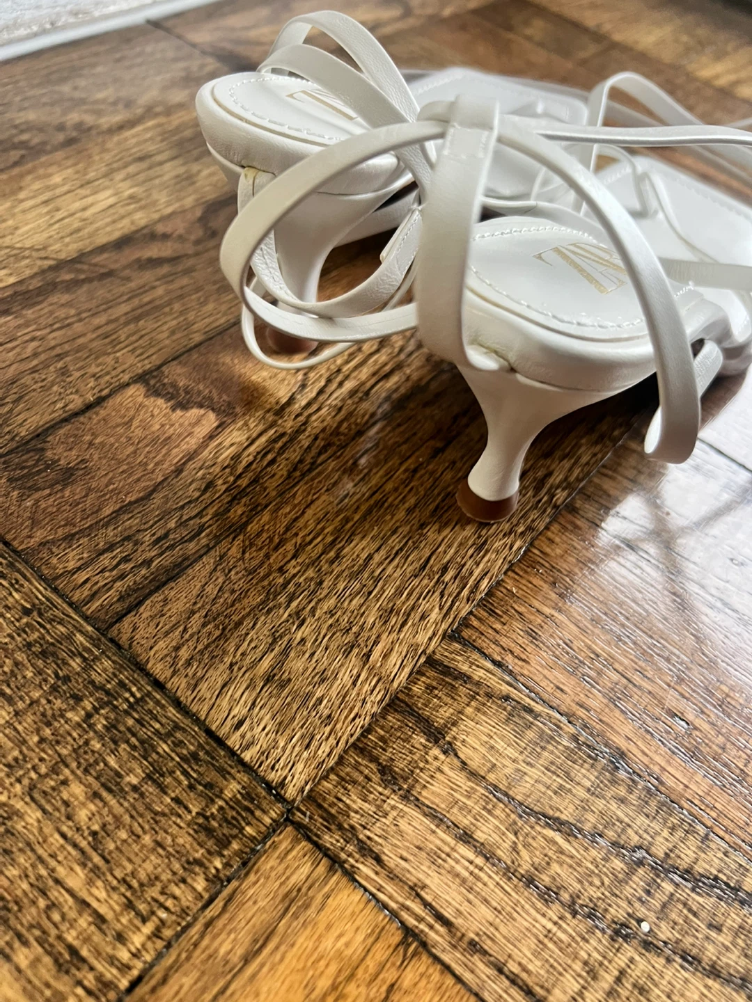 ZARA White Lace-Up Kitten Heel Sandals - photo 2