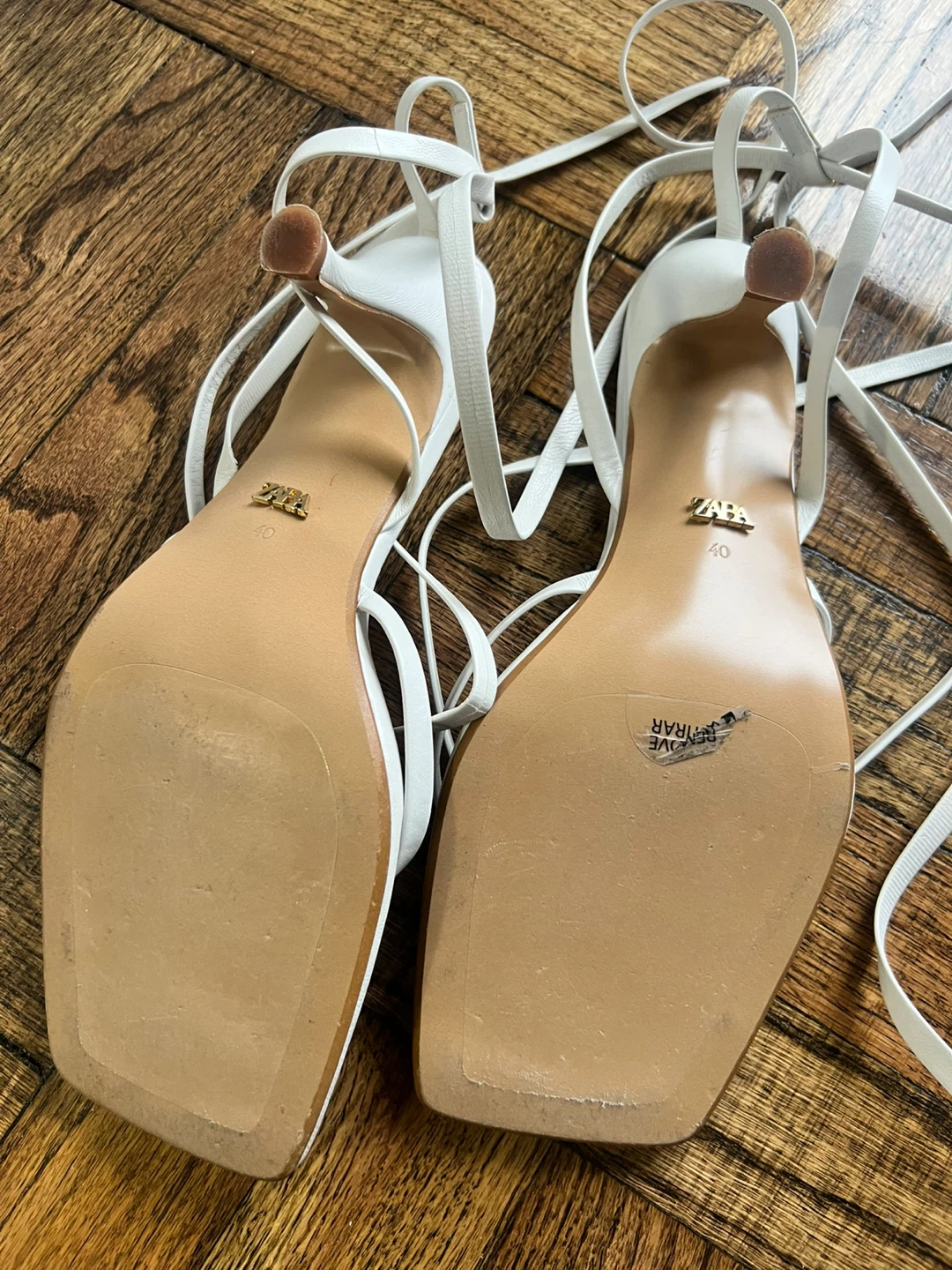 ZARA White Lace-Up Kitten Heel Sandals - photo 3