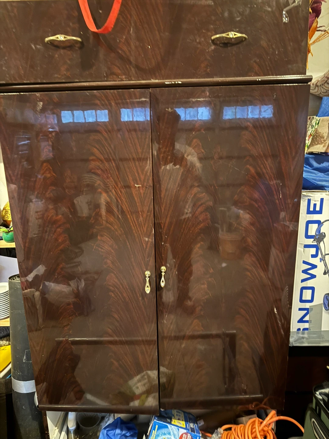 Vintage Dark Wood Cabinet with Ornate Hardware