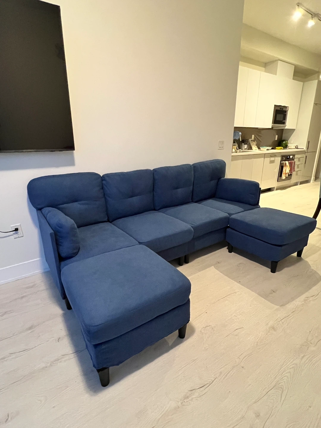 Brand New Modern Blue U-Shaped Sectional Sofa with Ottomans
