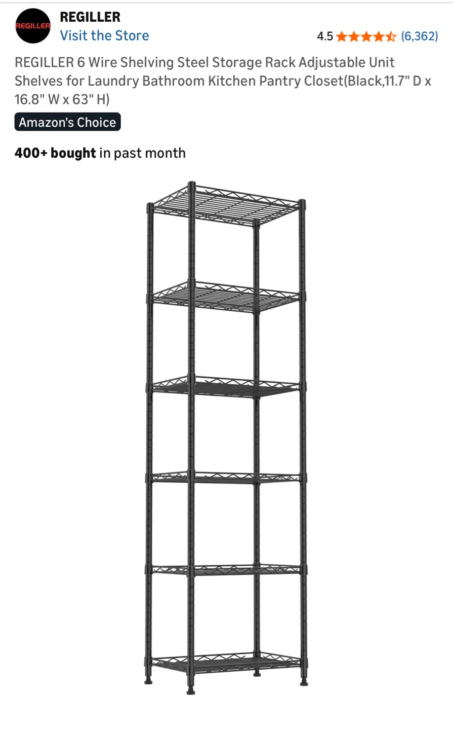 Versatile Black 6 Shelf Wire Rack