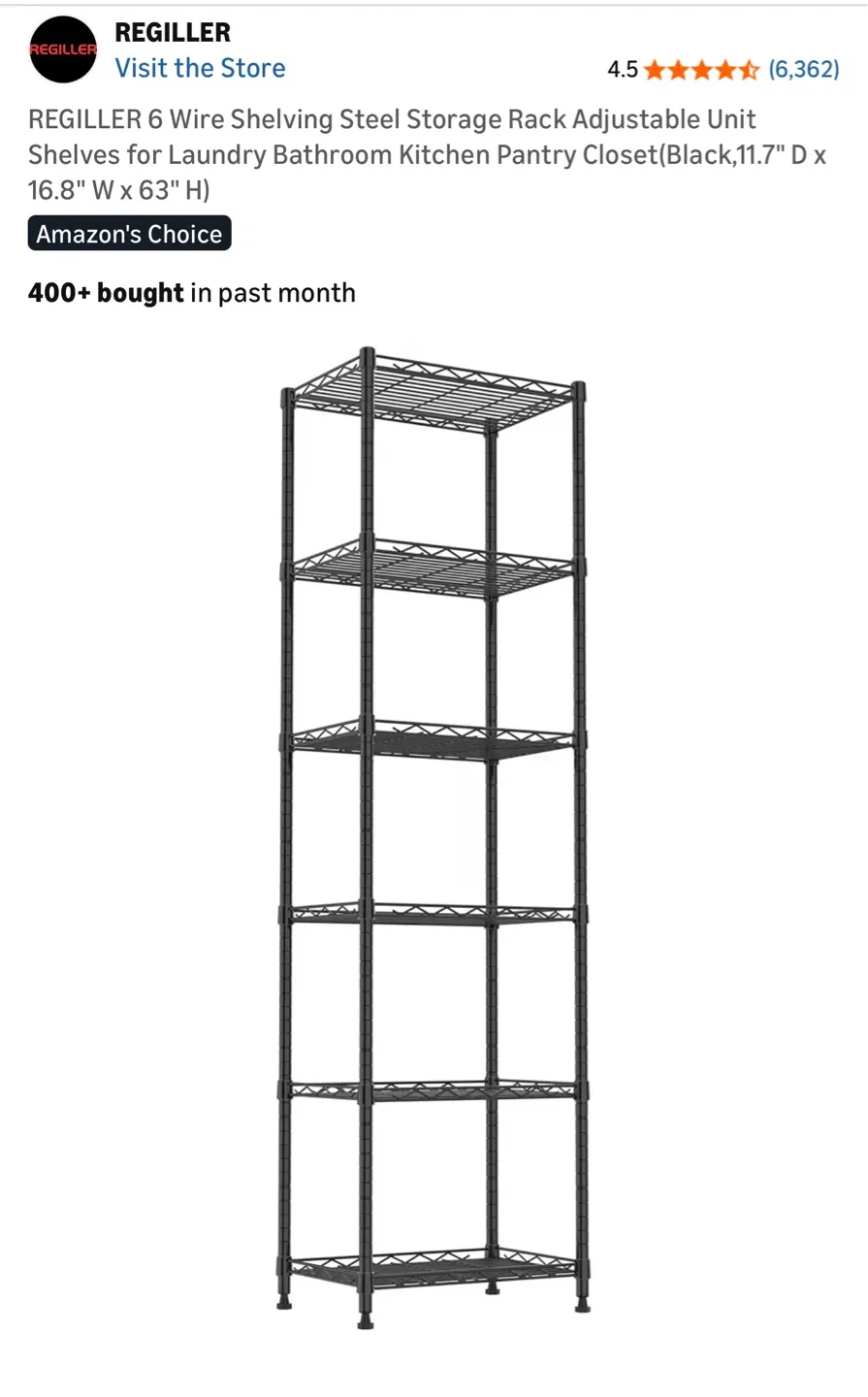Versatile Black 6 Shelf Wire Rack