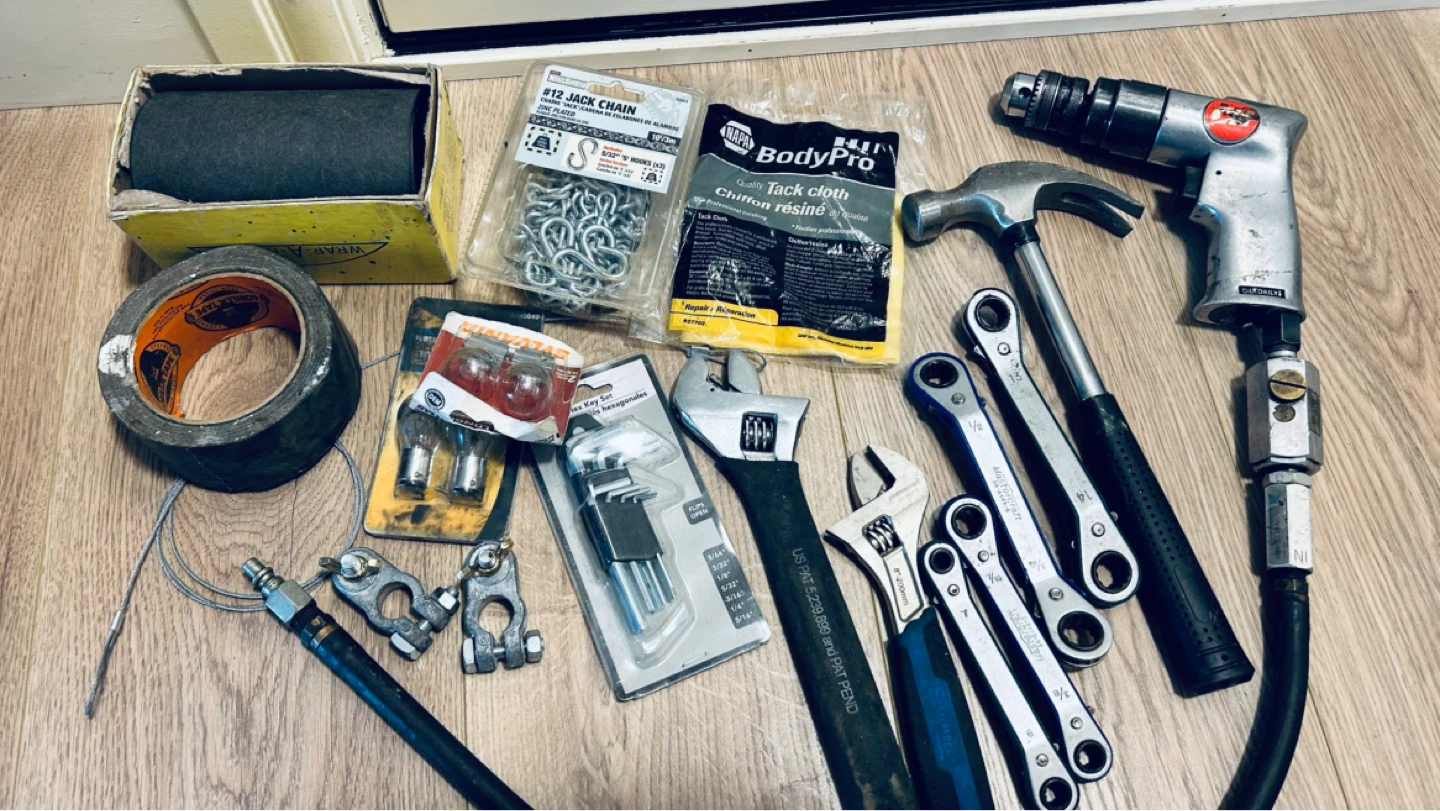 Mechanic Tool Lot – Air Drill, Ratcheting Wrenches