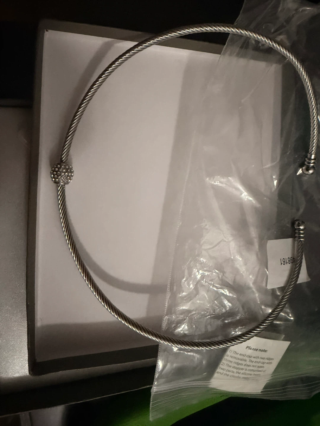 Silver Twisted Torc Necklace with Crystal Ball Accent