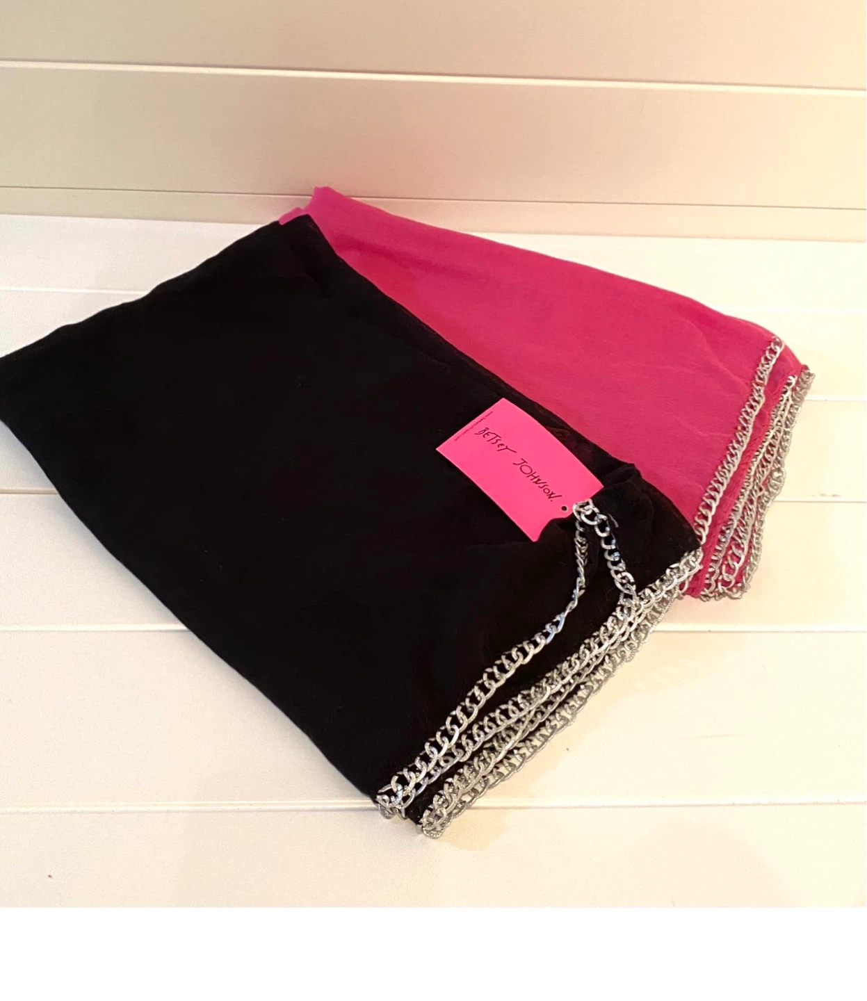 2pcs Betsey Johnson Black & Pink Chain Trim Infinity Scarf⚽️ - photo 2