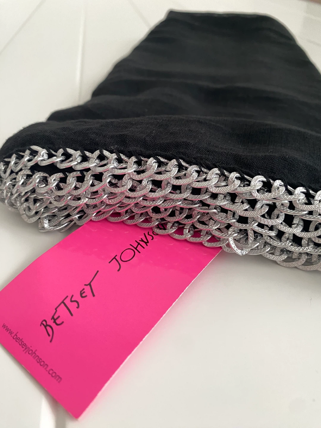 2pcs Betsey Johnson Black & Pink Chain Trim Infinity Scarf⚽️ - photo 3