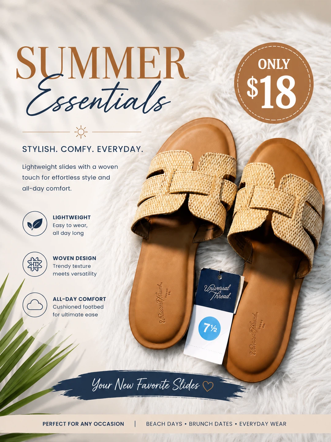 Universal Thread Women's Slides Size 7.5