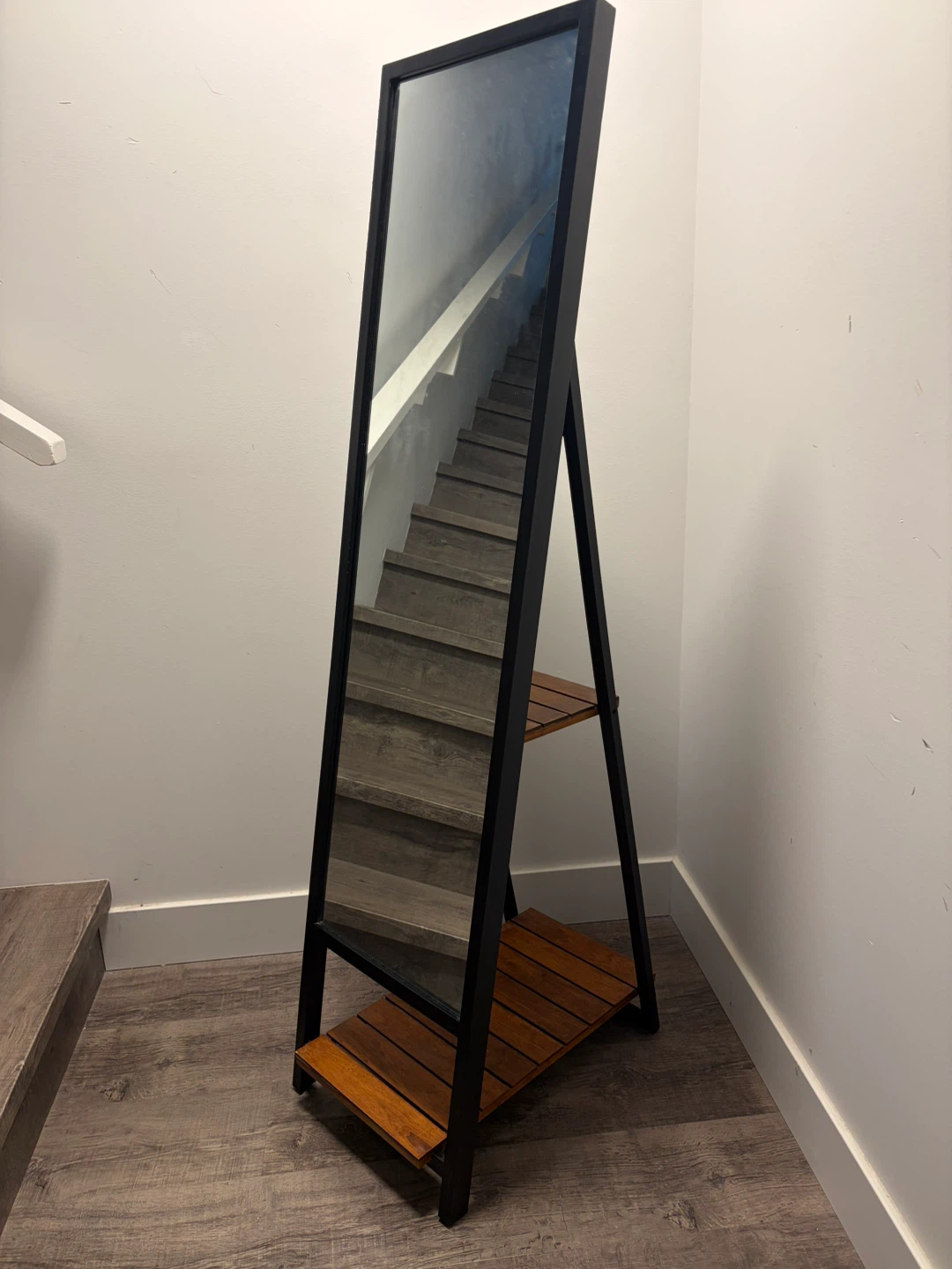 standing mirror with shelves