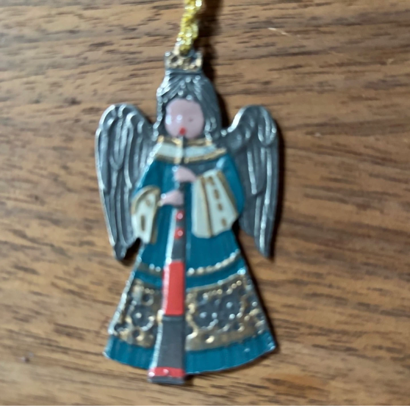 ⚽️Vintage Set of 2 Metal (pewter?) Angel Christmas Ornaments - photo 3