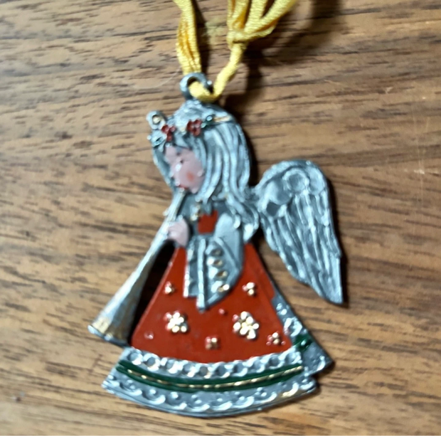 ⚽️Vintage Set of 2 Metal (pewter?) Angel Christmas Ornaments - photo 4