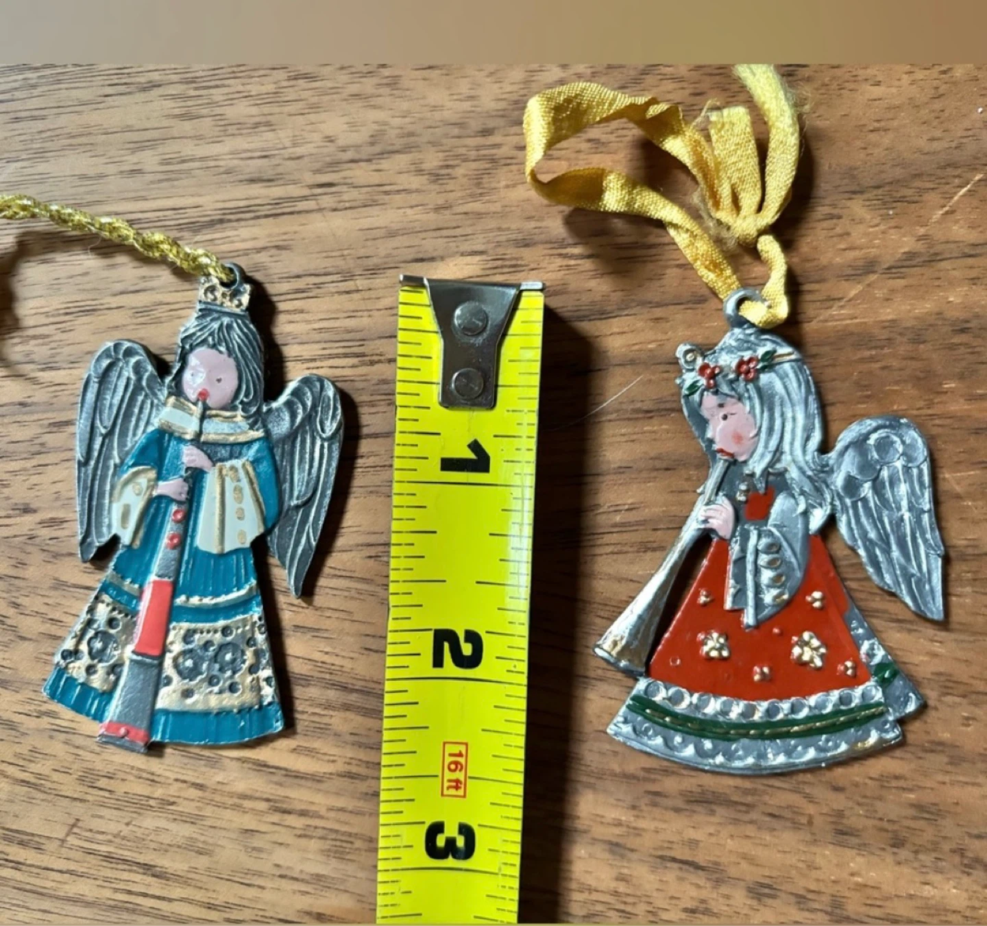 ⚽️Vintage Set of 2 Metal (pewter?) Angel Christmas Ornaments - photo 5