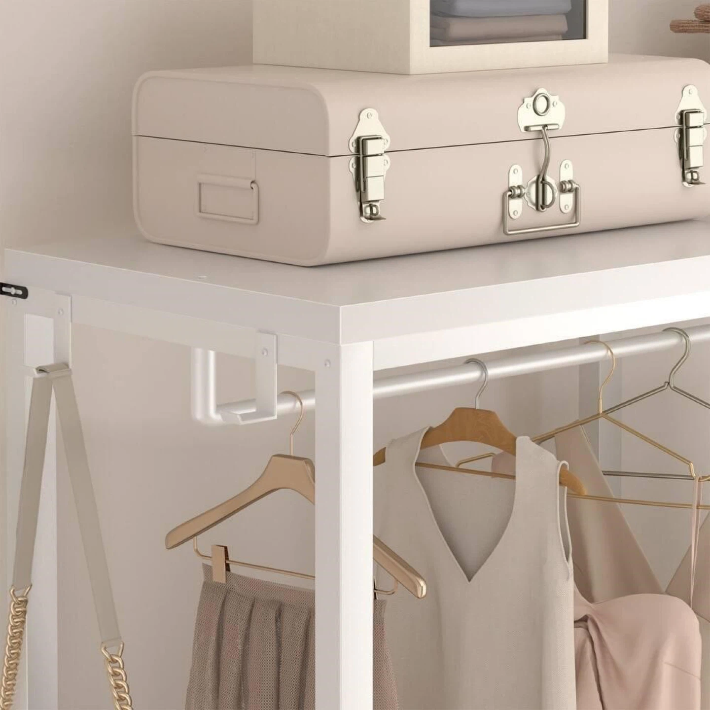 White Metal Clothing Rack with Shelves and Drawers - photo 2