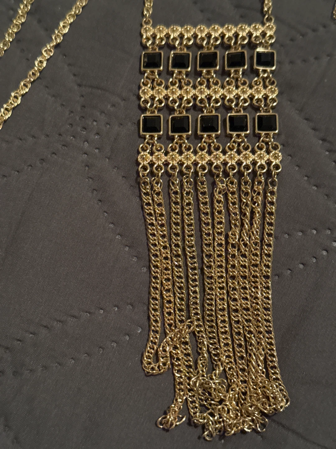 Gold Tone Necklace and Earring Set with Black Accents ⚽ - photo 2