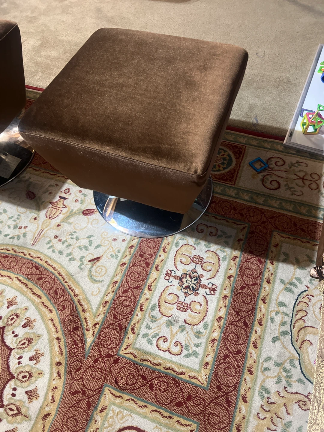 Pair of Brown Velvet Swivel Ottomans - photo 4
