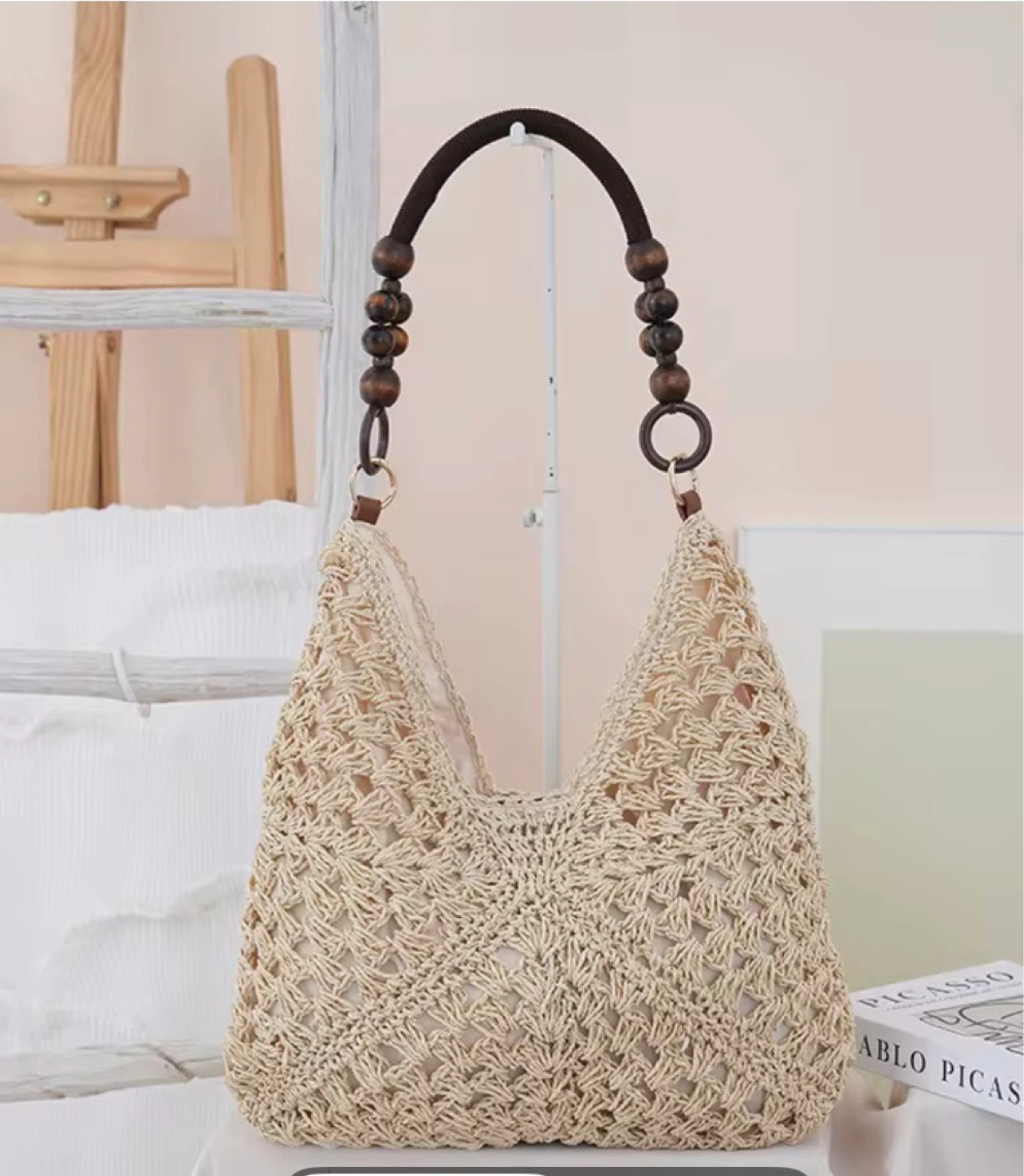 Crocheted Shoulder Bag with Wooden Beads - photo 3