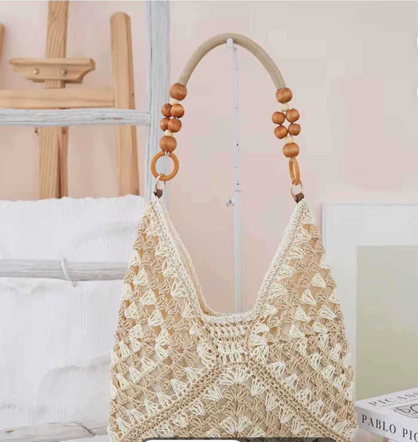 Crocheted Shoulder Bag with Wooden Beads - photo 2