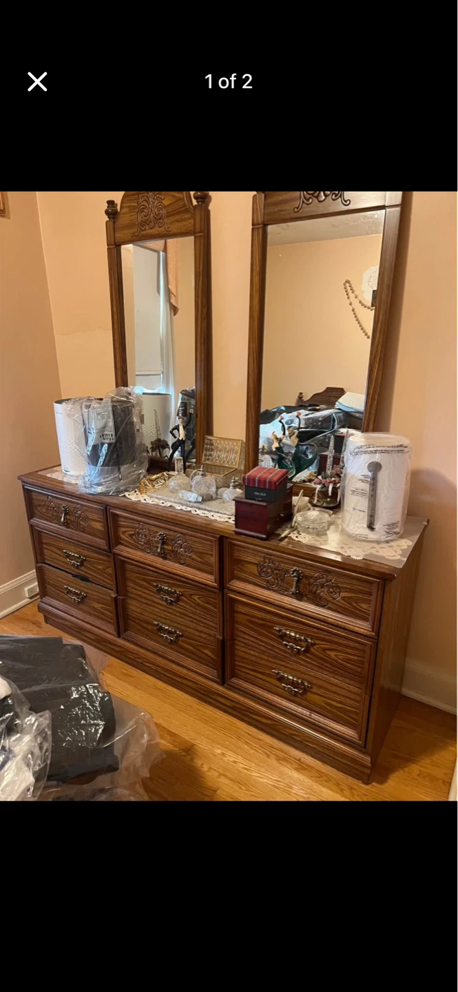 Vintage Wooden Dresser with Mirror