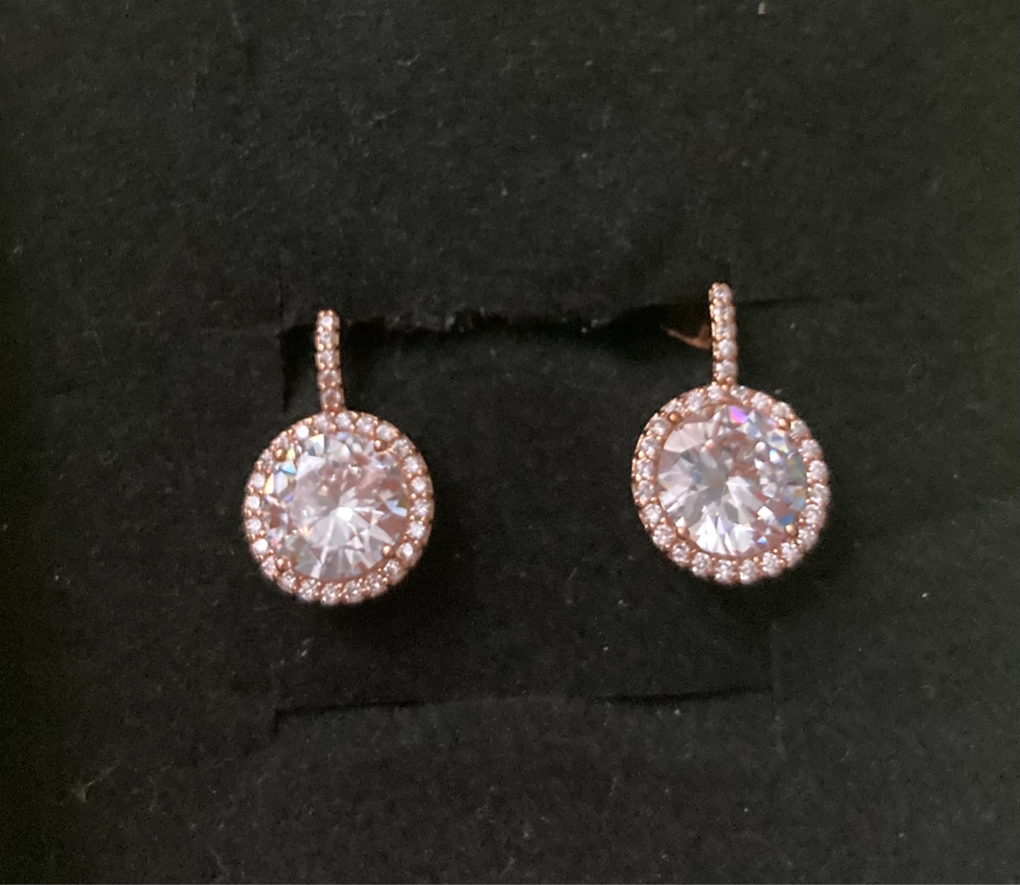 Rose Gold Tone CZ Round Halo Earrings⚽️