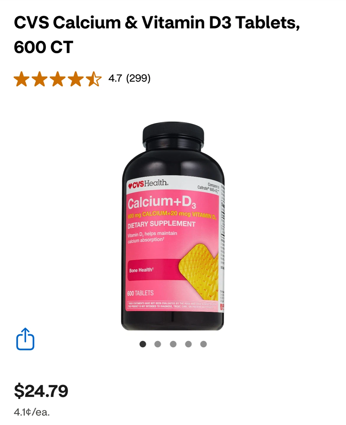 NEW⚽️CVS Health Calcium & Vitamin D3 Tablets - 600 CT - photo 4