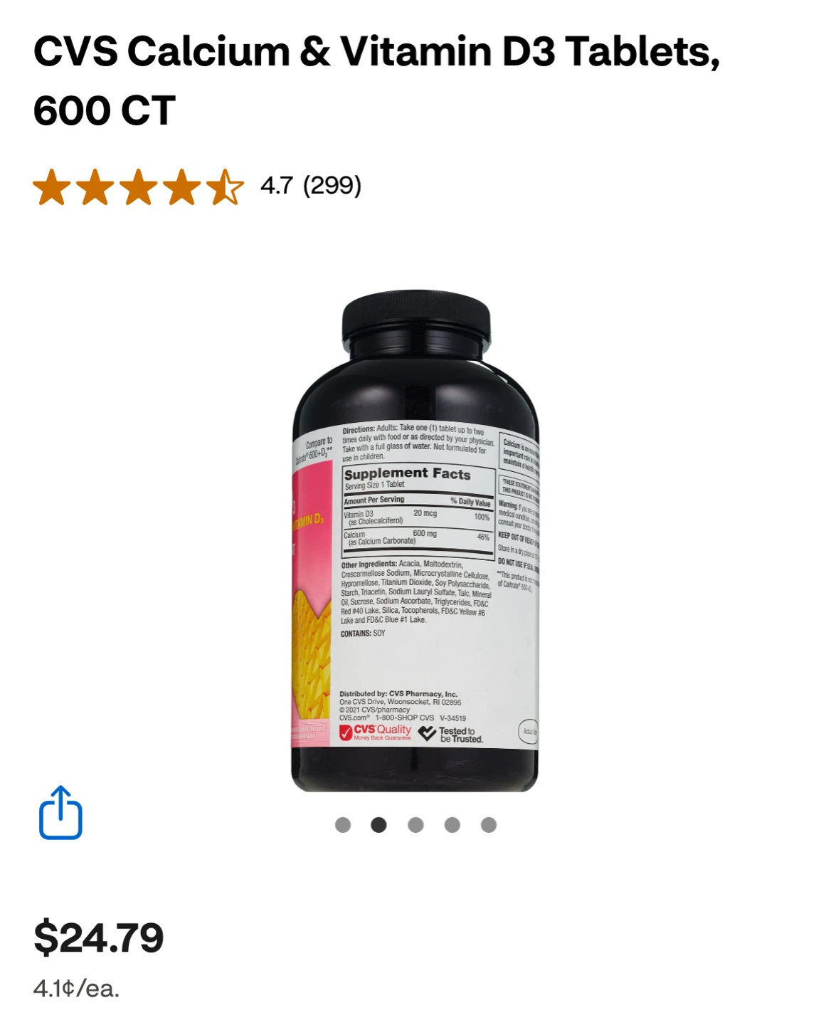 NEW⚽️CVS Health Calcium & Vitamin D3 Tablets - 600 CT - photo 5