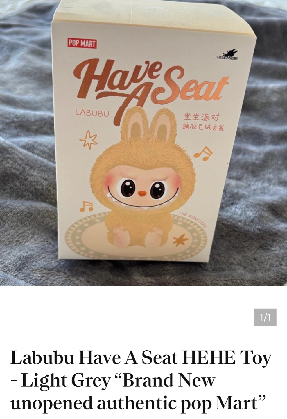 Pop Mart Labubu Have A Seat HEHE Toy - Light Grey