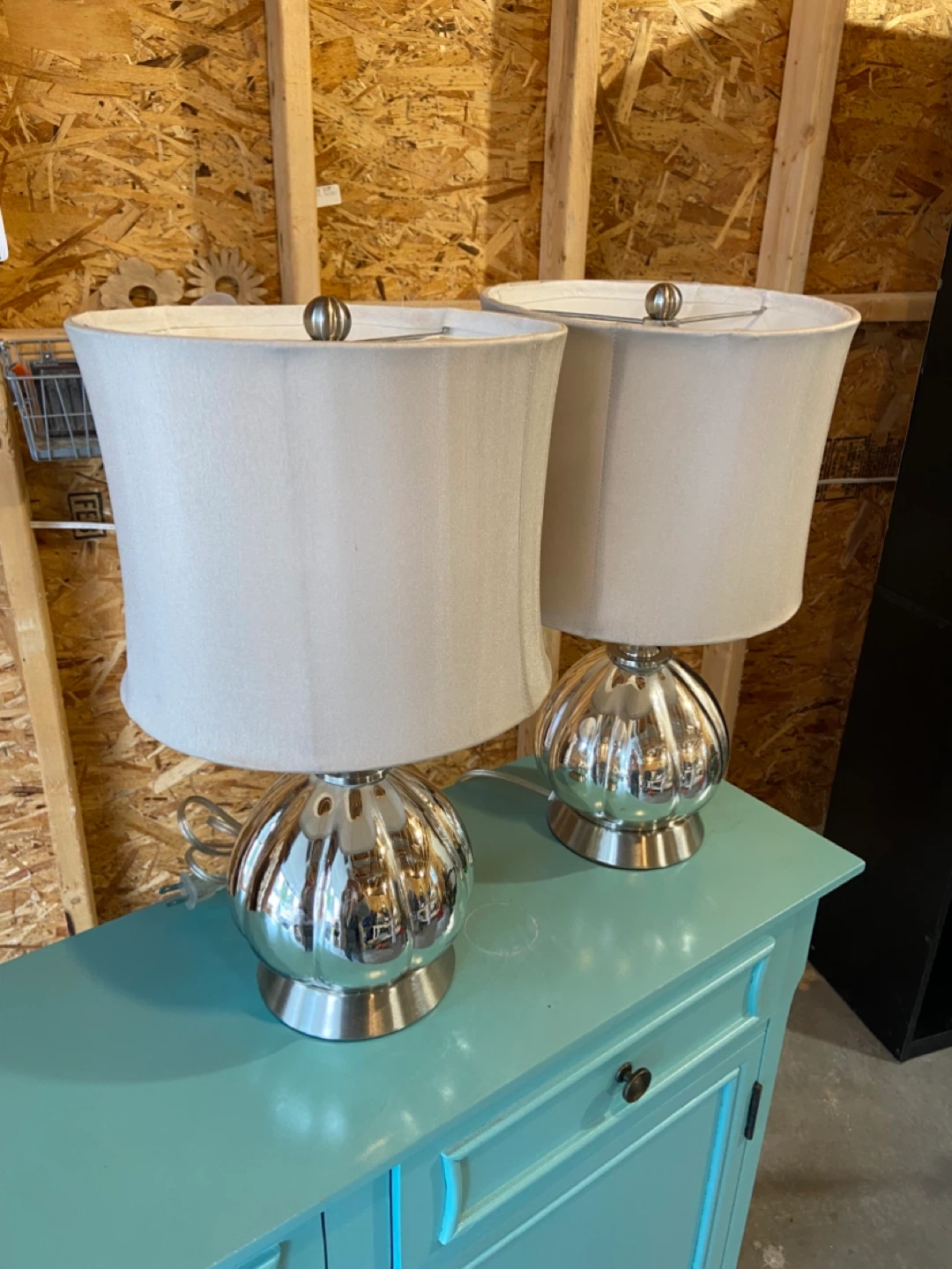 Pair of Silver and White Table Lamps