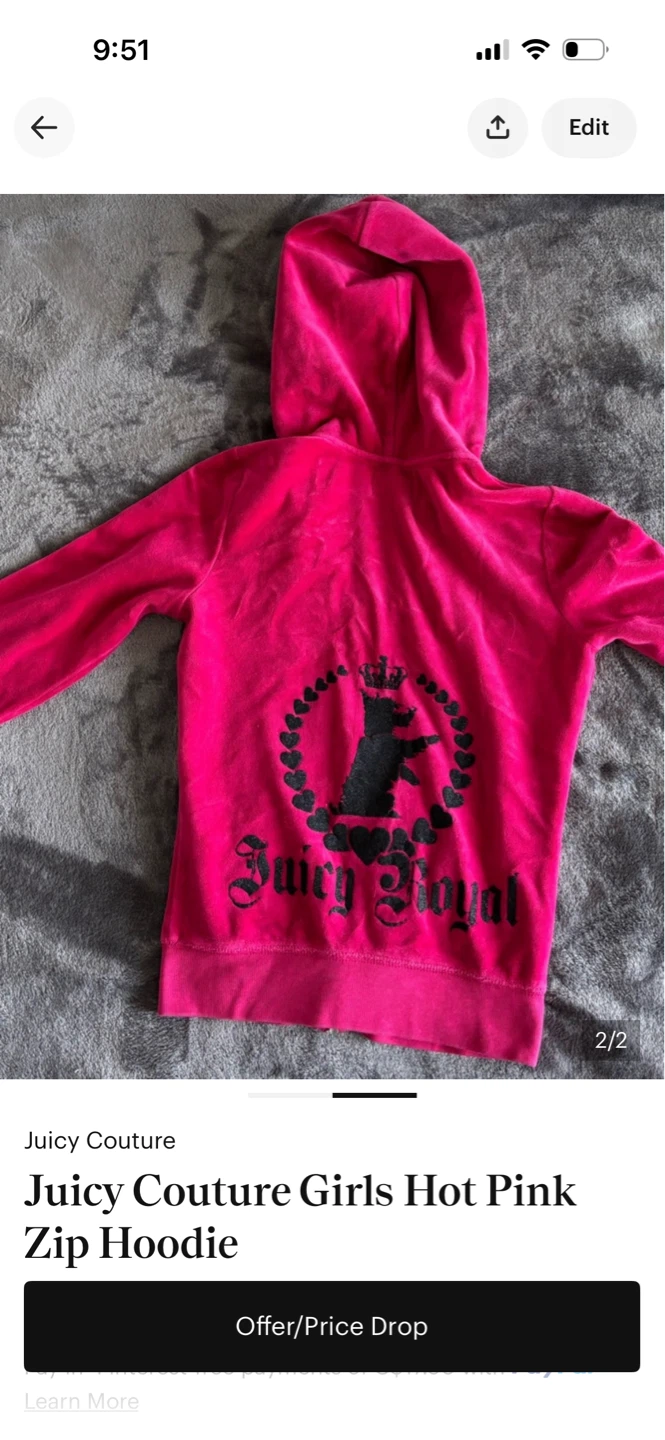 Juicy Couture Girls Hot Pink Velour Zip Hoodie - photo 2