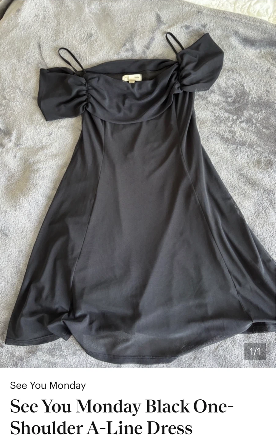 See You Monday Black One-Shoulder A-Line Dress