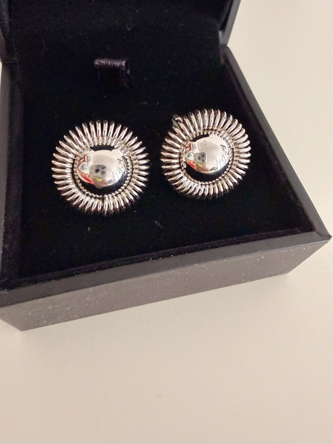 Vintage Bond Boyd Sterling Silver Sunburst Clip-On Earrings