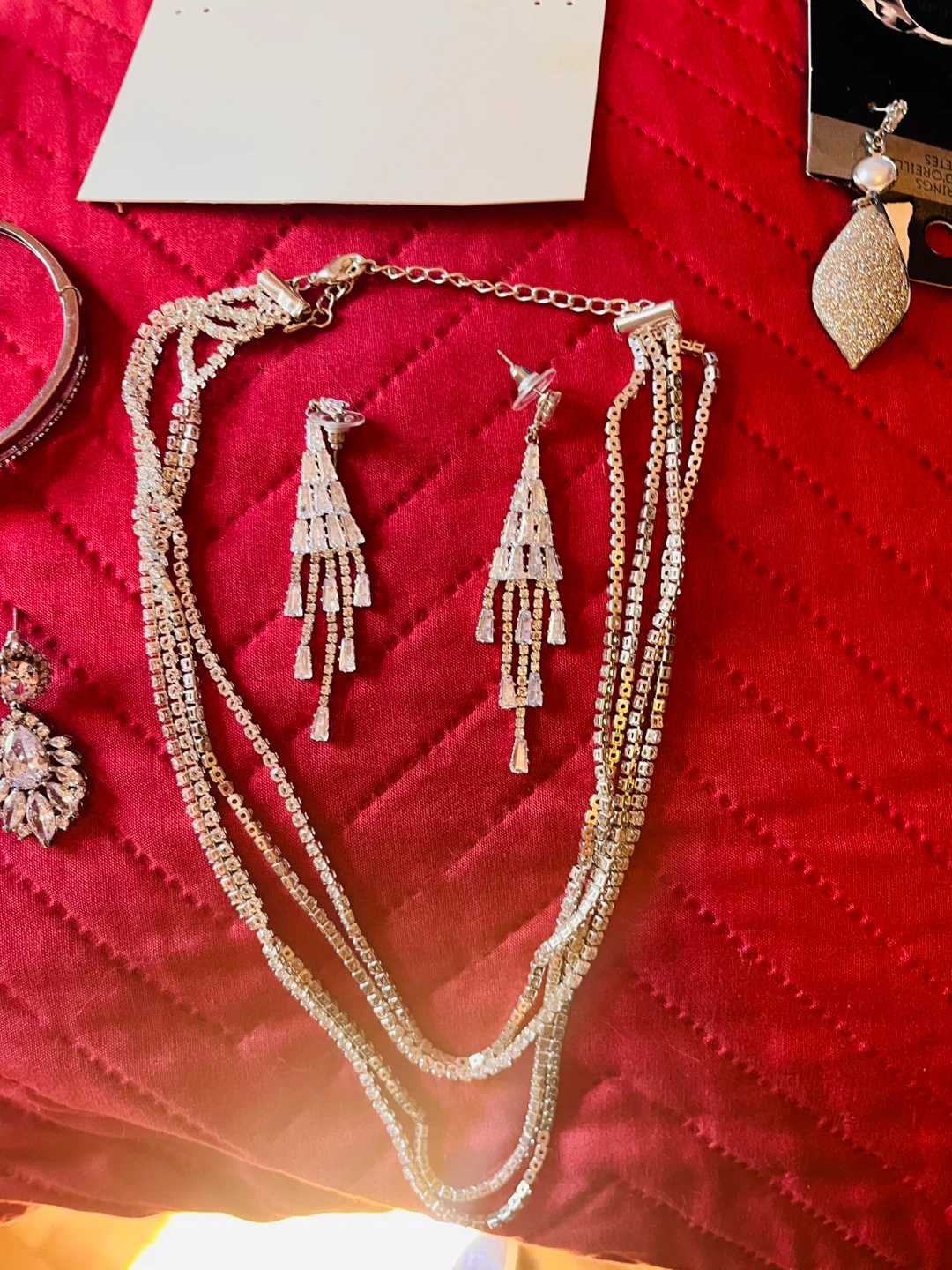 Rhinestone Dangle Necklace and Earring Set