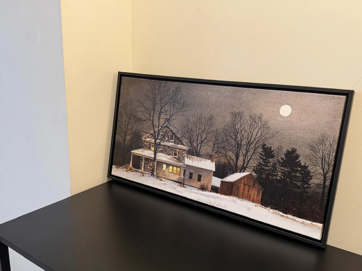 Framed Canvas Wall Art - Winter Farmhouse Scene - photo 2