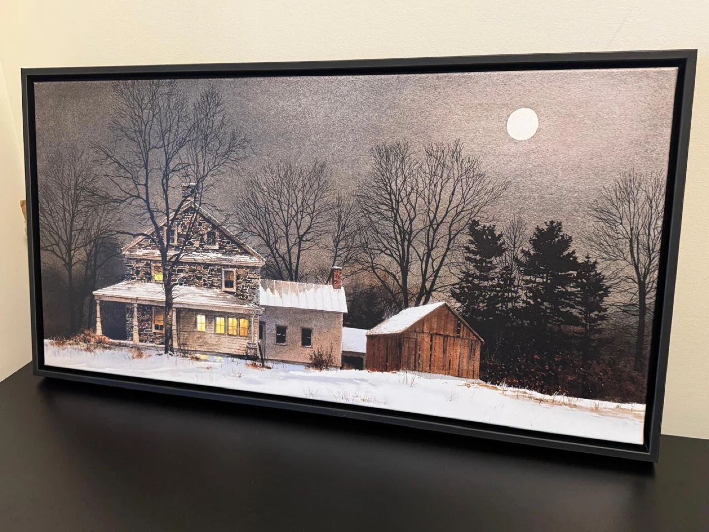 Framed Canvas Wall Art - Winter Farmhouse Scene