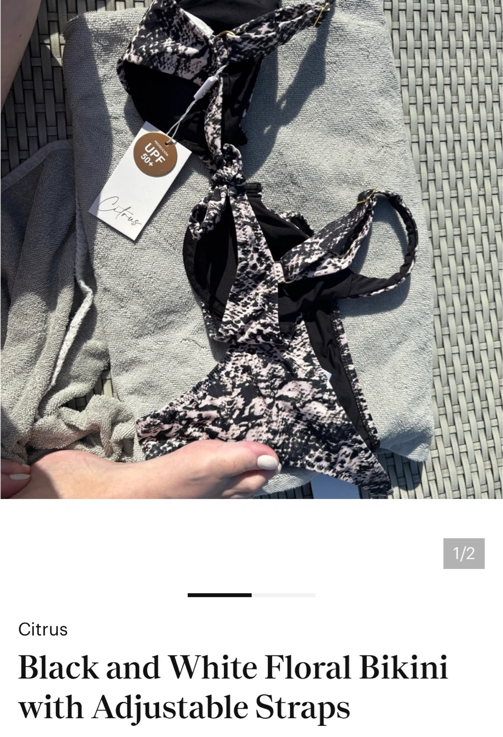 Citrus Black and White Floral Bikini with Adjustable Straps