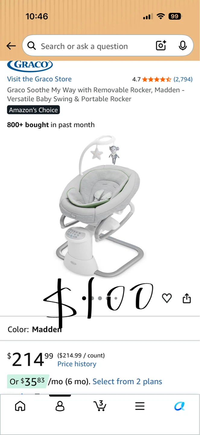 Graco Soothe My Way Portable Baby Swing & Rocker - Madden