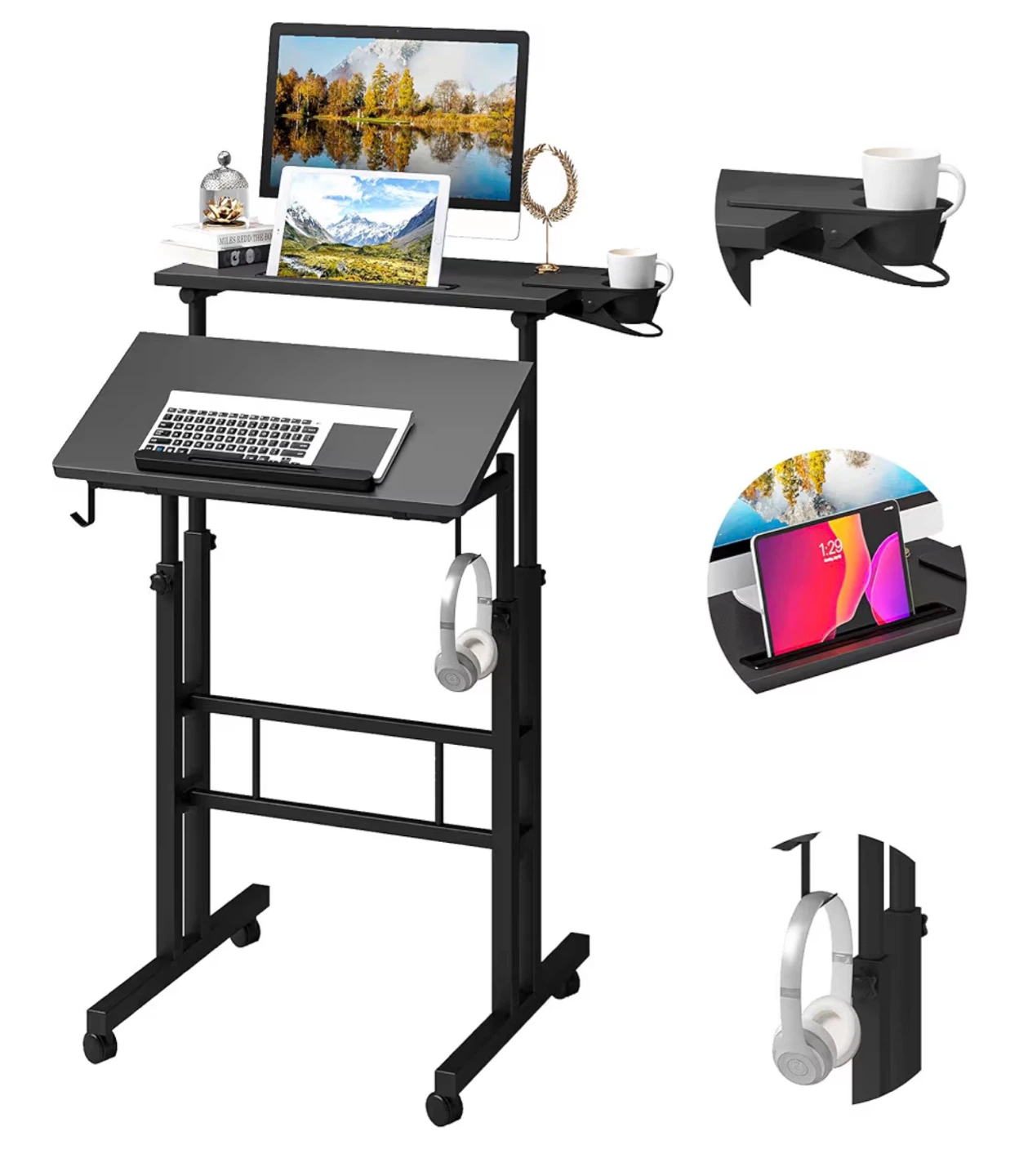 Adjustable Height Standing Desk with Cup Holder (Black) - photo 3