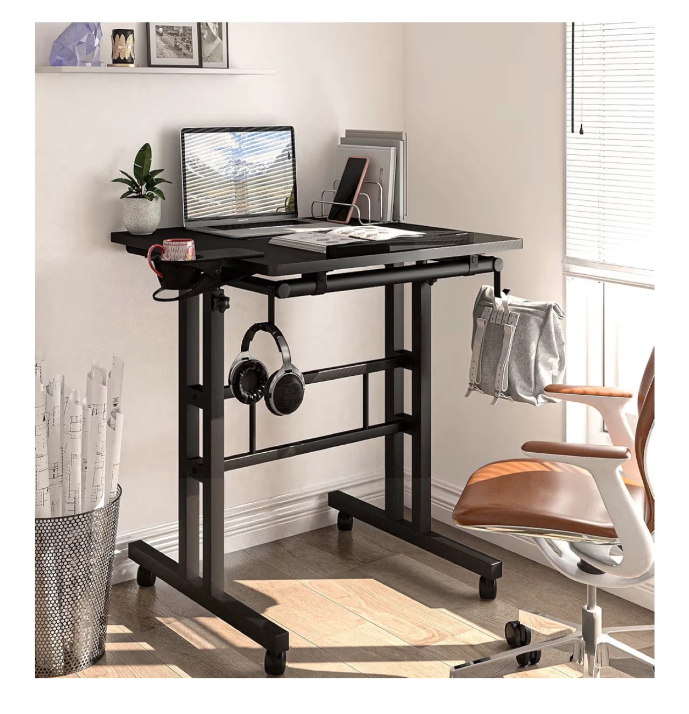 Adjustable Height Standing Desk with Cup Holder (Black)