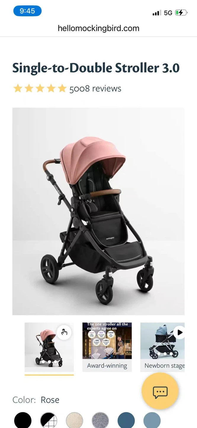 Mockingbird Single-to-Double Stroller 3.0 Rose