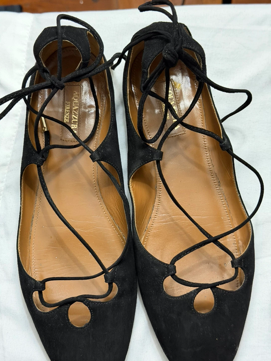 Aquazzura Frennze Black and Gold heels flat made in Italy