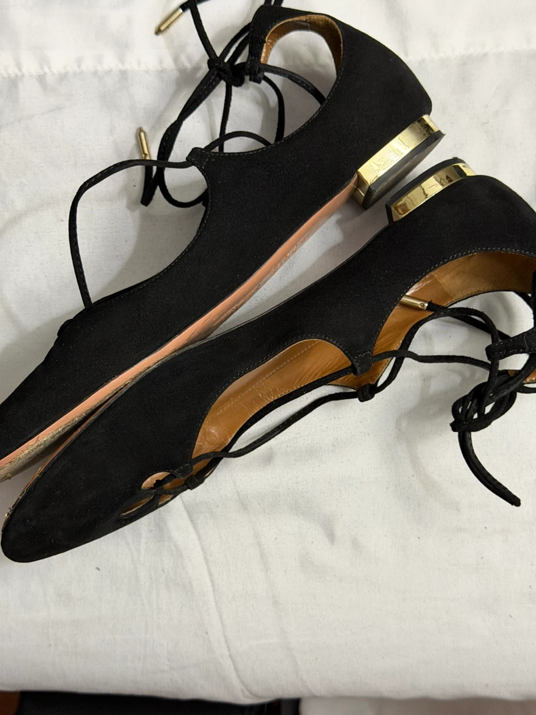 Aquazzura Frennze Black and Gold heels flat made in Italy - photo 2