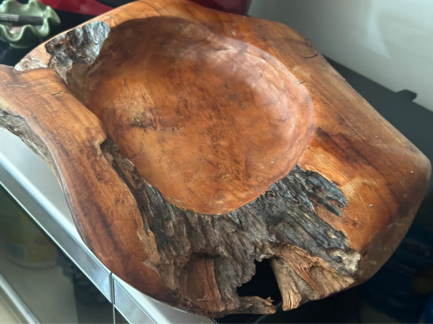 Large wooden fruit bowl heavy - photo 2