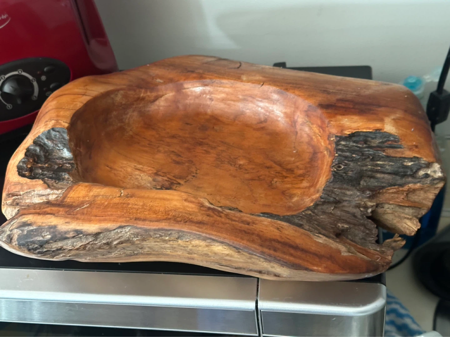 Large wooden fruit bowl heavy